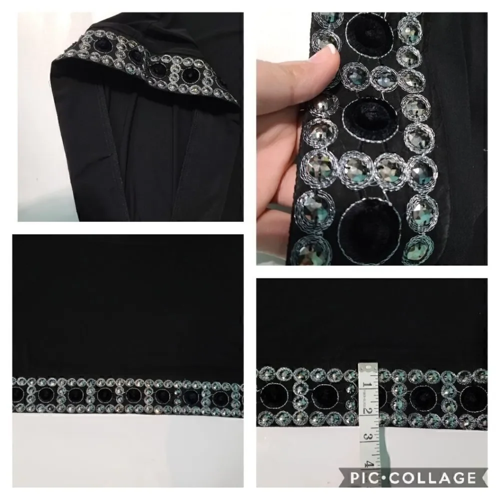 Tiana B. Jewel Embellished Black Shift Dress Crew Neck Long Sleeve Women Size 8P - Picture 11 of 12